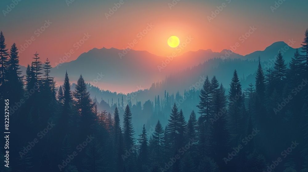 Obraz premium Majestic sunset over mountain range