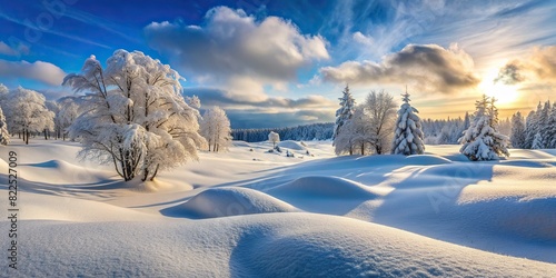 Winter landscape with fresh snowfall and deep snowdrifts © guntapong