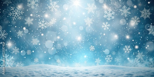 Empty background covered in snow with snowflakes falling photo
