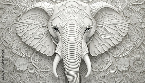 Close-Up of an Elephant Against a Light Gray Background  Highlighting Its Gentle Nature