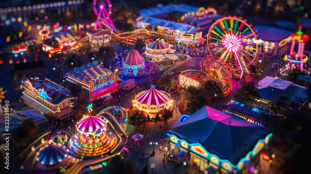 Pride carnival with vibrant rides and attractions, night time scene --ar 16:9 Job ID: 52ab9f26-be32-4b2d-9db8-d03dcd61ea44