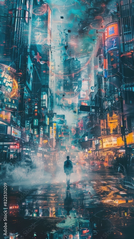 Fototapeta premium Dystopian City Street Navigating Through Futuristic Toxic Atmosphere