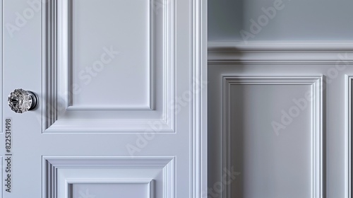 Elegant Pearl White Door with Raised Panels and Crystal Doorknob photo