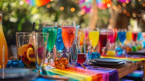 Pride event with rainbow-colored food and drinks  festive tables --ar 16 9 Job ID  c8a45e6d-ff2b-4bcf-807e-01cac94d9f9f