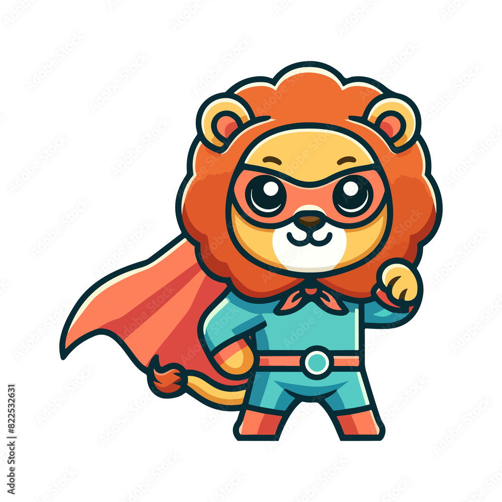 Naklejka premium cartoon cute lion hero icon character