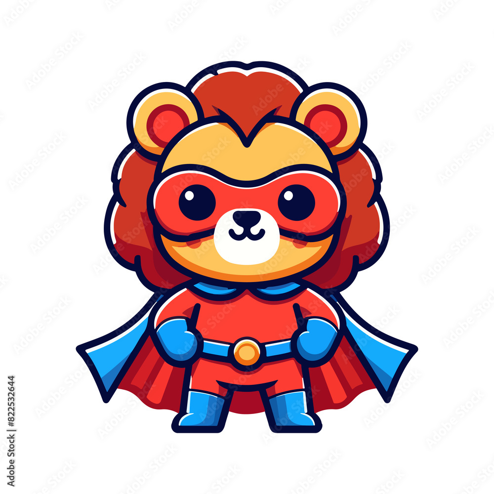 cartoon cute lion hero icon character