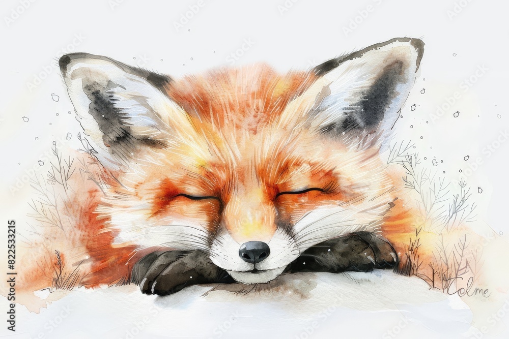 Fototapeta premium Beautiful red fox - watercolor.. Beautiful simple AI generated image in 4K, unique.