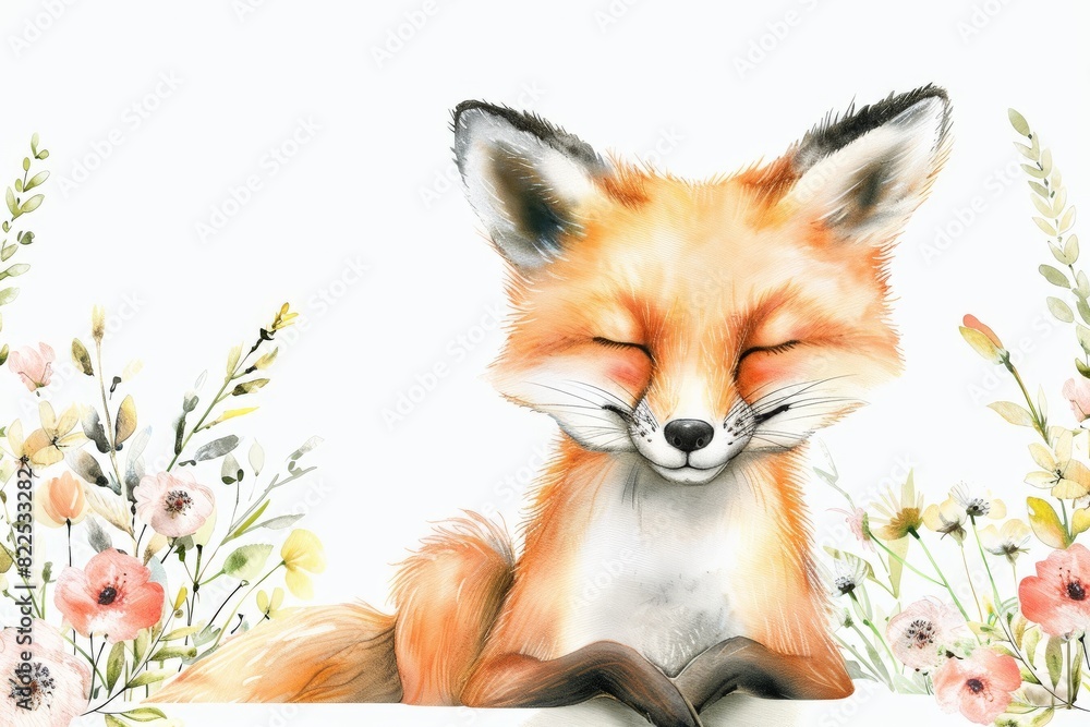 Obraz premium Beautiful red fox - watercolor.. Beautiful simple AI generated image in 4K, unique.