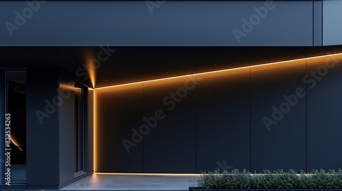 Sleek Parapet Wall in Midnight Black with Hidden Lighting and Angular Design photo