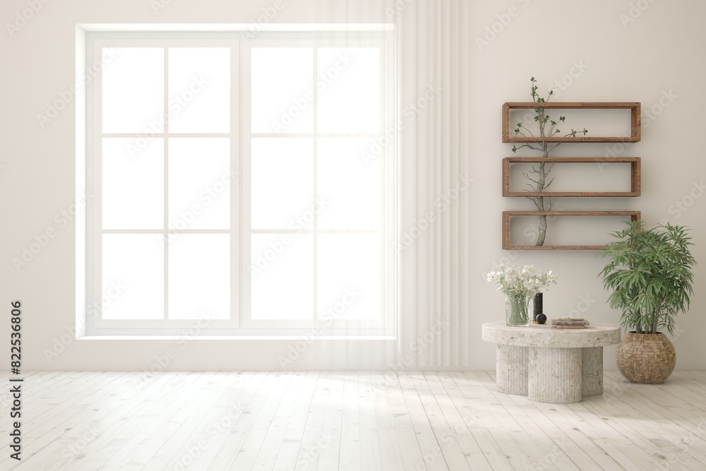 Fototapeta premium White empty room. Scandinavian interior design. 3D illustration