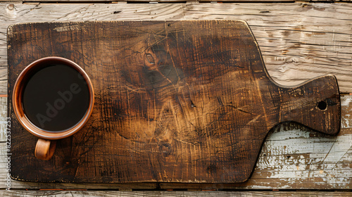 Wooden Cutting Board With Cup of Coffee