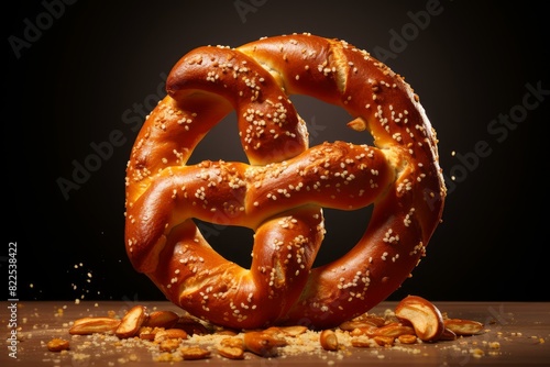 Mouthwatering Soft baked pretzel with salt. Twisted traditional Bavarian bakery doughy bread. Generate ai