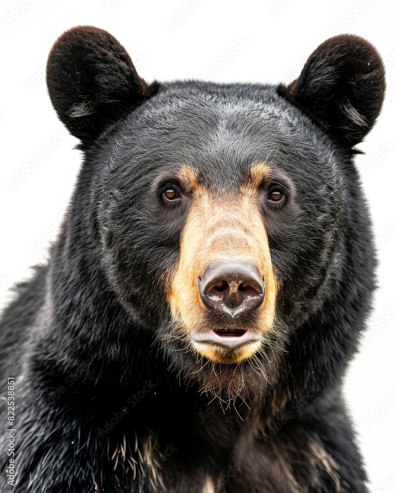Mystic portrait of American Black Bear, copy space on right side, Anger, Menacing, Headshot, Close-up View Isolated on white background Mystic portrait of American Black Bear, copy space on right side, Anger, Menacing, Headshot, Close-up View Isolated on white background