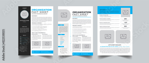 Nonprofit Organization Fact Sheet layout design template with 3 style design concept
