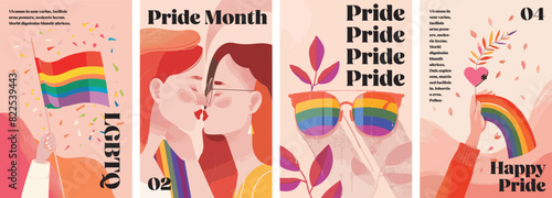 Gay pride month poster design collection. Set of banners for LGBTQ pride celebration