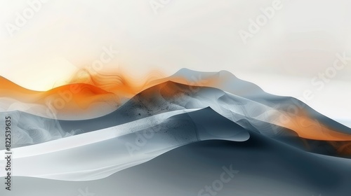 Mountain range with orange-white smoke rising from its peaks #822539635