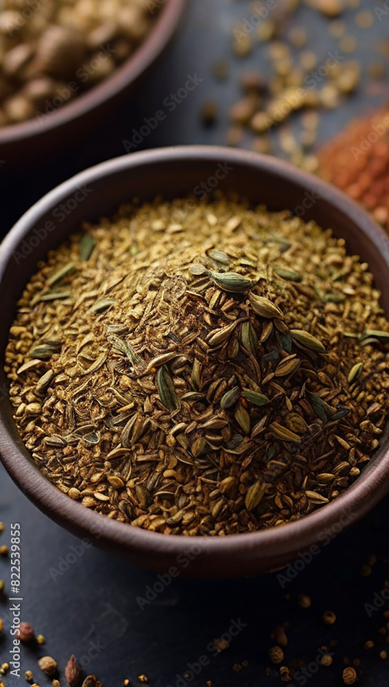 Grind Za'atar cumin seeds in a bowl ai Photo Grind Za'atar cumin seeds in a bowl ai Photo
