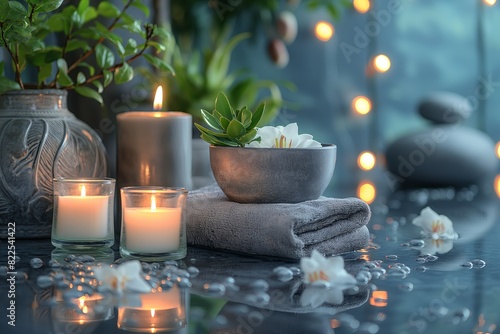 Zen spa concept with candles and succulent