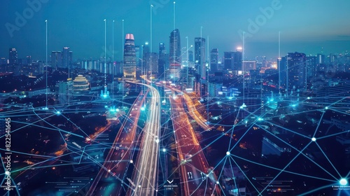 Modern city and smart transportation and intelligent communication network of things ,wireless connection technologies for business © florynstudio3