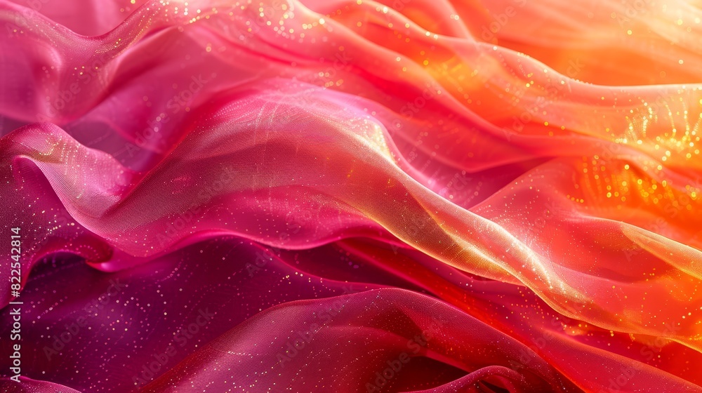 Fototapeta premium A tight shot of a pink, yellow, and red fabric featuring a starburst motif at its core The hues of the textile serve as a vibrant backdrop