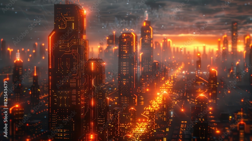 Fototapeta premium Immersive Futuristic Landscape: Advanced Circuitry and Digital Machinery