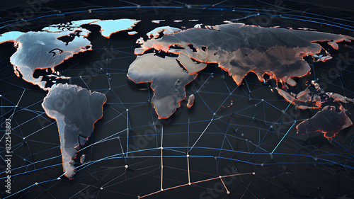 Continent world map. Outline World Map Background. Global network connection.