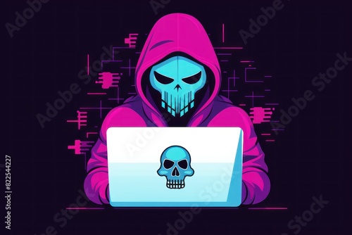 Hacker. Hacker 2d illustration. Cyberspace. Cybersecurity, computer hacker with hoodie. Hacker with copy space. cyber security concept with copy space.  photo