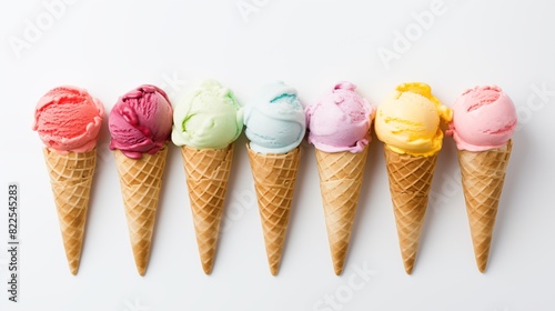 Colorful Ice Cream Cones in a Variety of Flavors and Colors