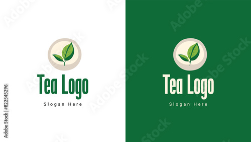 Natural green tea cup for logo design concept editable, Teal leaf logo