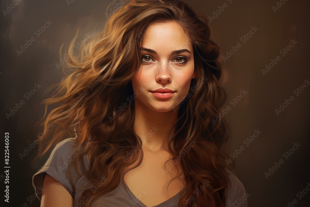 Fototapeta premium Stunning digital painting of a young lady with luscious wavy hair