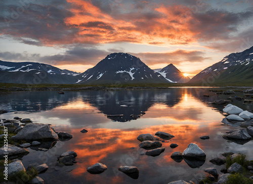 sunrise over the lake background with hills
