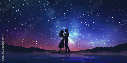 A couple dances under the stars, their movements synchronized as they share an intimate moment.  photo