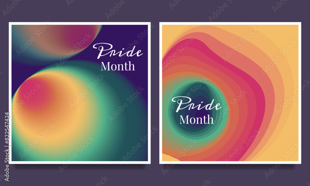 A set of stylish, minimalist square posters featuring gradient shapes. These trendy LGBTQ+ Y2K-inspired backgrounds or social media templates are perfect for cards and banners
