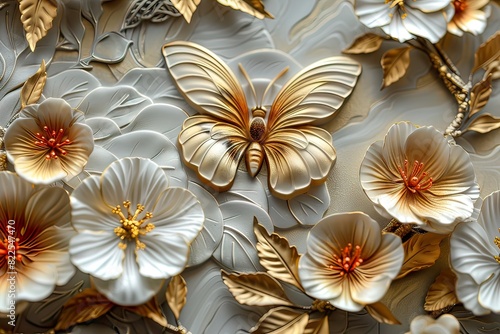 white round golden panel wall art  a collection of circle-shaped works of art  each featuring intricate patterns of flowers  leaves and butterflies