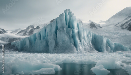 close up view of a giant glacier mountain  isolated white background 