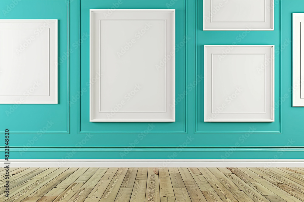 Gallery displaying a large portrait empty frame on a vibrant red wall, strikingly passionate. Gallery displaying a large portrait empty frame on a vibrant red wall, strikingly passionate.
