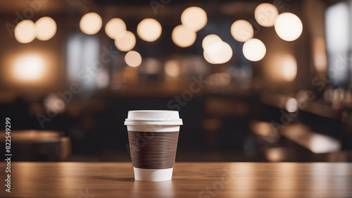 Ripple paper cup with lid. Coffee paper cup set with label. Brown plastic container for drink. Latte, mocha or cappuccino cup for cafe.  AI generated image, ai photo