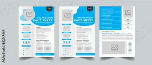Nonprofit Organization Fact Sheet layout design template with 3 style design concept