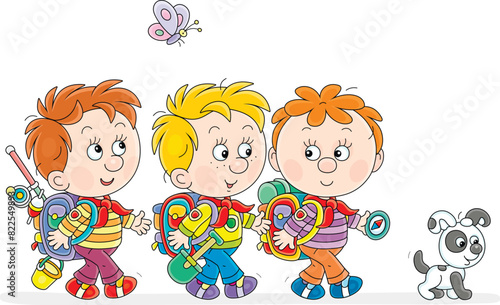 Cheerful little boys backpa...