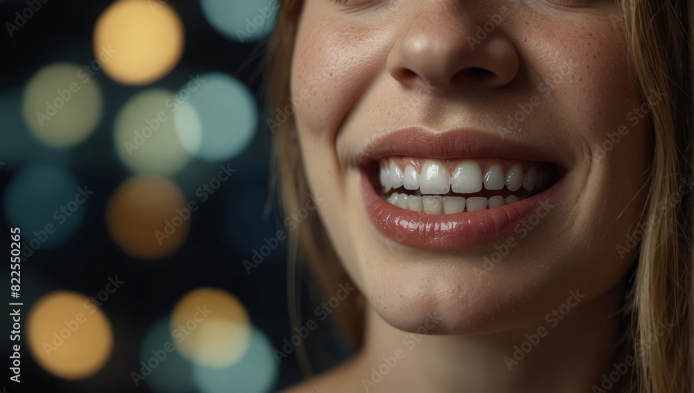 Close up of a woman smiling while wearing orthodontic braces on her teeth. Close up of a woman smiling while wearing orthodontic braces on her teeth.