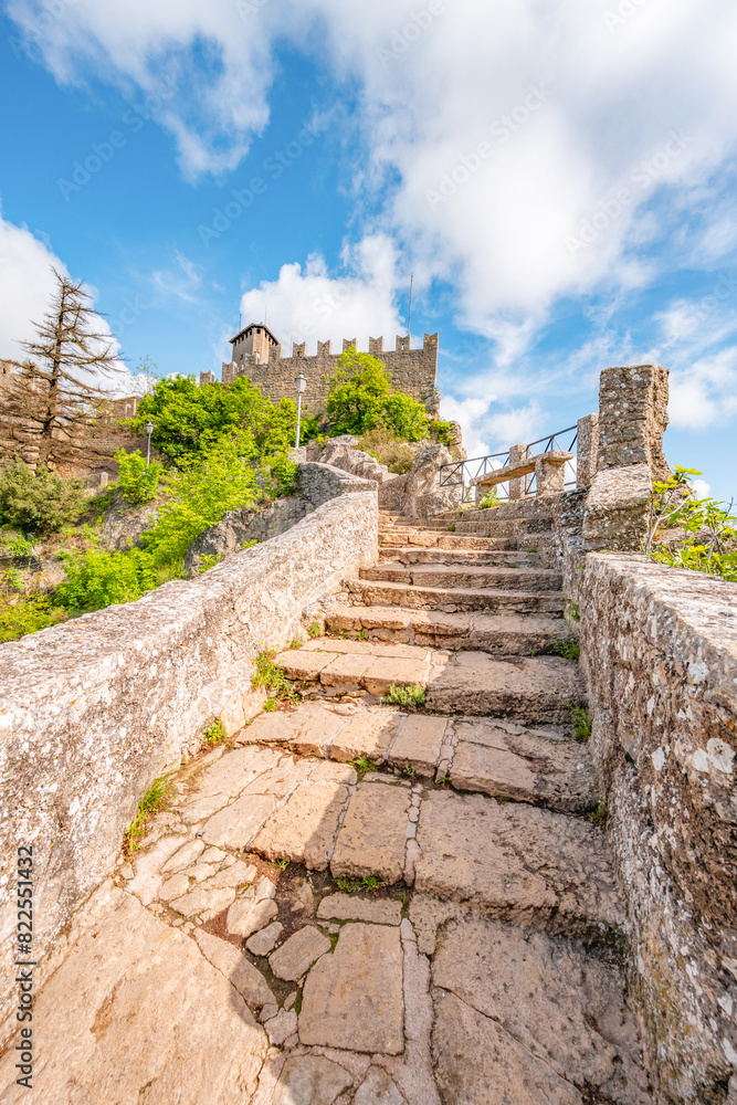 San Marino city view. Fortress on the rock. San Marino landmark. Italy. San Marino city view. Fortress on the rock. San Marino landmark. Italy.