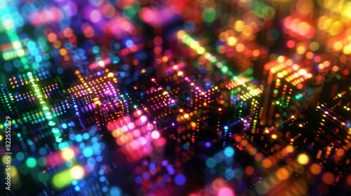 A vivid background filled with a plethora of colorful lights, creating a luminous and dynamic display, Quantum Computers photo