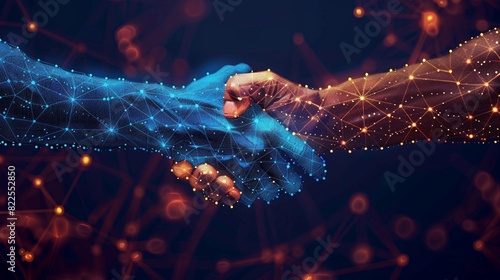 An image showing a handshake underlined by blockchain graphics, symbolizing the assurance and reliability provided by the technology