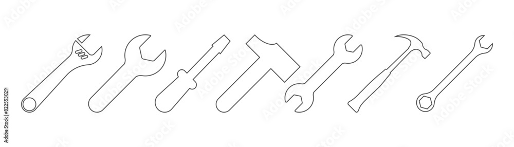 set of tools icons on white background set of tools icons on white background