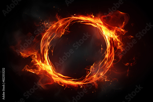 Circle of Fire flame with movment on black background  Beautiful yellow  orange and red and red blaze fire flame texture style 