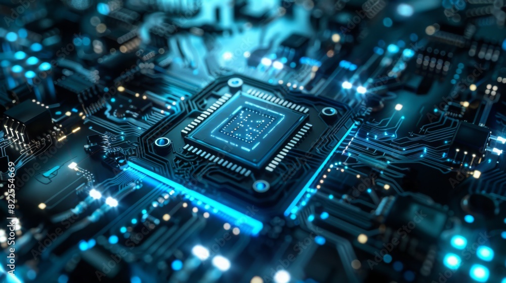 Detailed view of a computer chip showing intricate electronic components and circuitry. Detailed view of a computer chip showing intricate electronic components and circuitry.