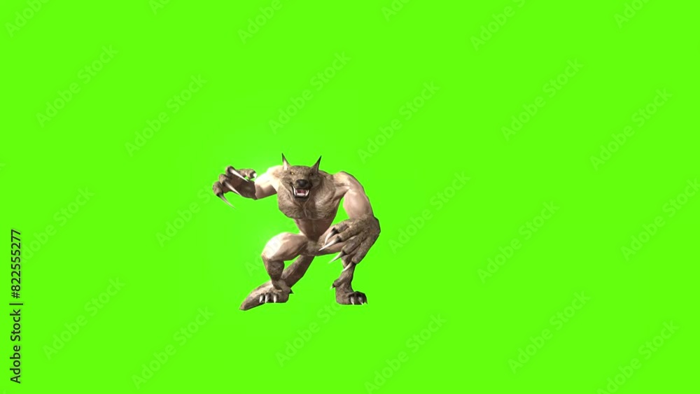 Werewolf walk claws hit green screen animation 3D rendering Werewolf walk claws hit green screen animation 3D rendering