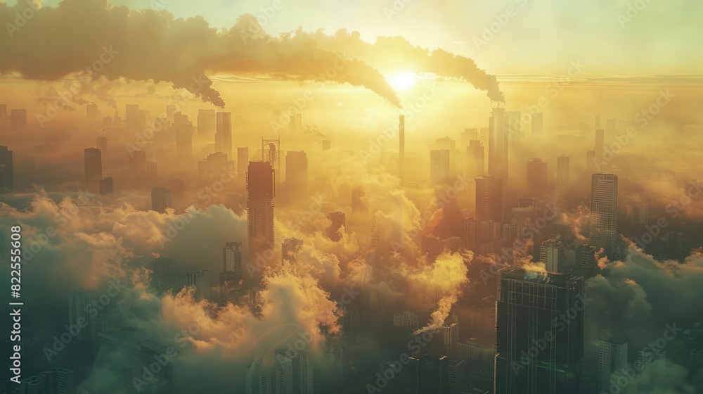 Fototapeta premium A beautiful sunset over a smoggy city