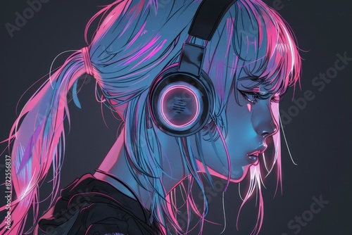 Lo-fi DJ girl. Retro anime character. Created with Generative AI.. Beautiful simple AI generated image in 4K, unique.