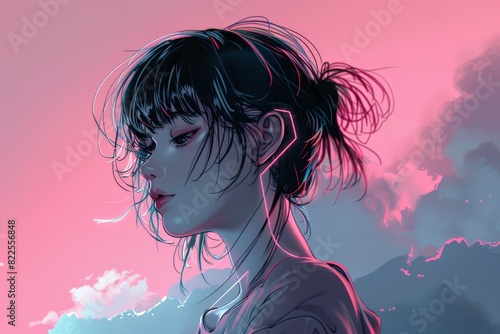 Lo-fi anime vampire girl, urban gothic inspiration for an album or playlist cover background.. Beautiful simple AI generated image in 4K, unique.
